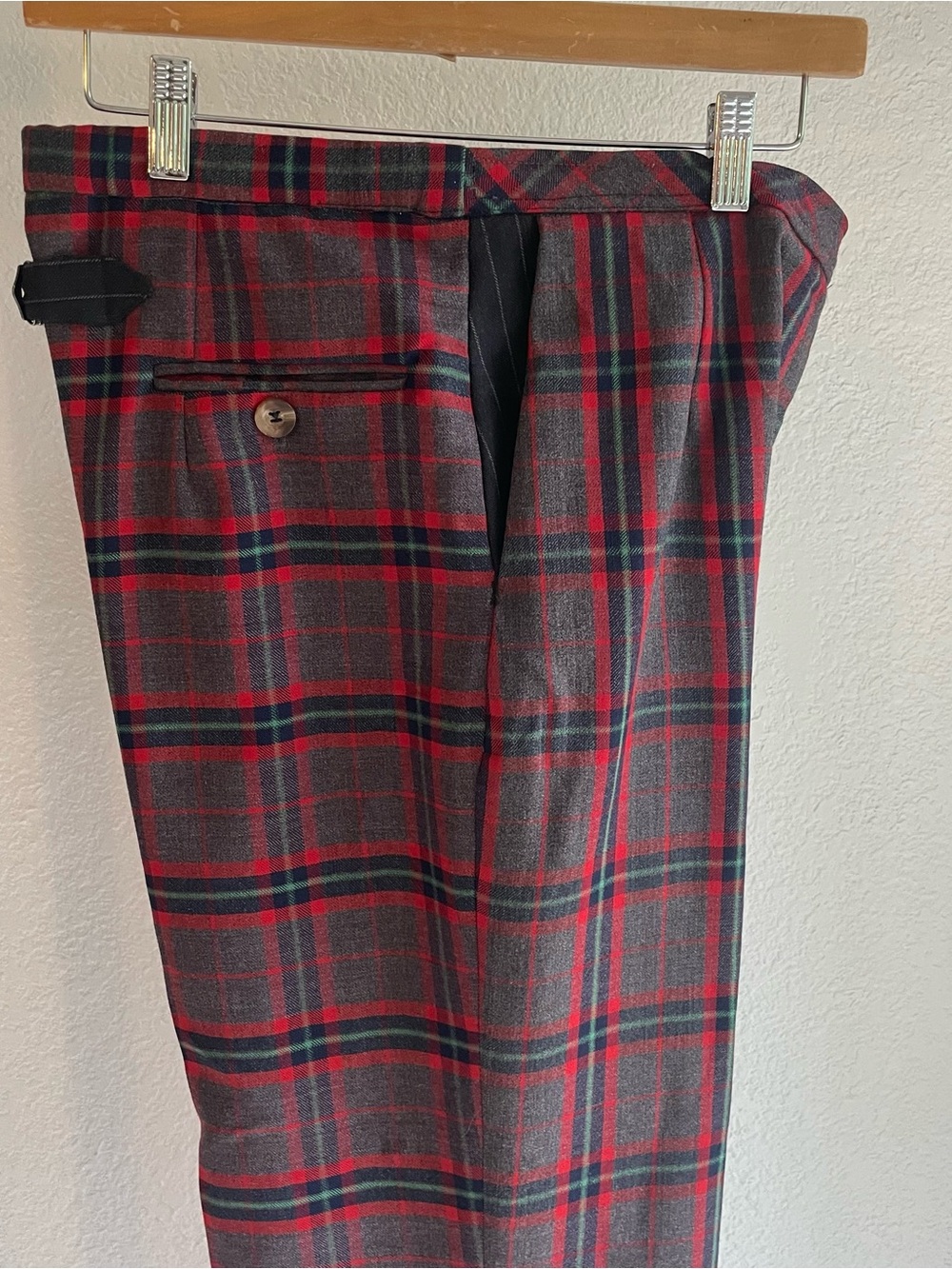 Vintage 50s 60s Women's Red plaid tartan trousers gray tone upcycled - Picture 8 of 12